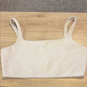 Kendall & Kylie Cream Ribbed Crop Top